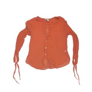 Banana Republic Silk Sheer Long Sleeve Top in Coral
